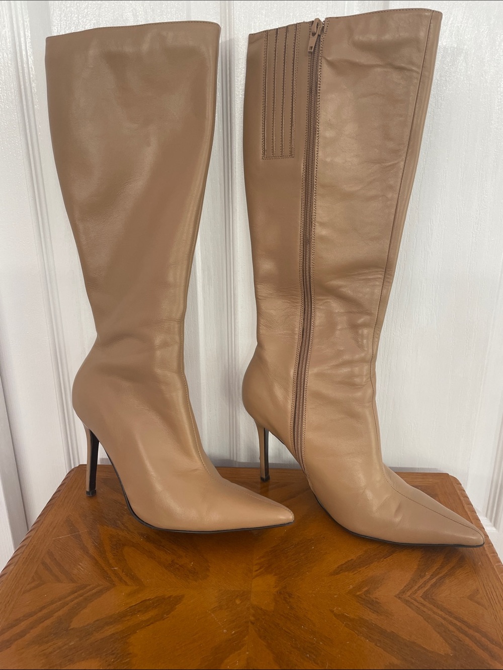 Colin Stuart Tall Pointed Toe Over-The-Knee Boots in Light Brown